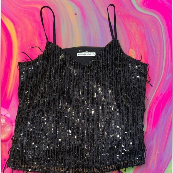 Abercrombie & Fitch Black Sequin Fringe Cami - Picture 1 of 3